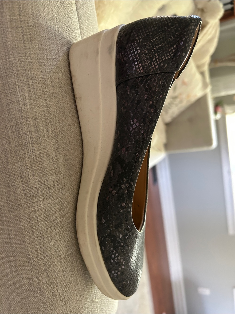 Naturalizer Black Snakeskin-Print Wedge Slip-On